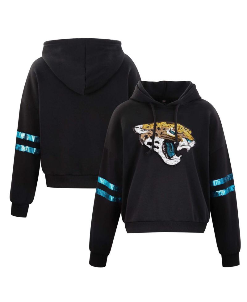 Women's Black Jacksonville Jaguars Cropped Sequins Pullover Hoodie