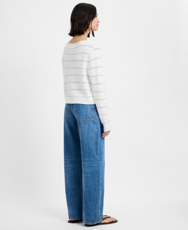 Women's Mozart Crochet Striped Boat Neck Sweater