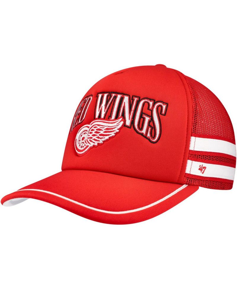 Men's Red Detroit Red Wings Sideband Stripes Trucker Snapback Hat