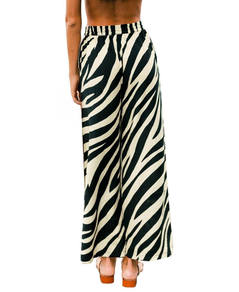 Women's High-Rise Wide-Leg Zebra-Print Pants