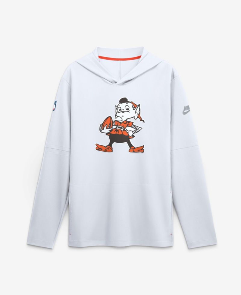 Men's White Cleveland Browns Sideline Dri-FIT Long Sleeve Hooded T-Shirt