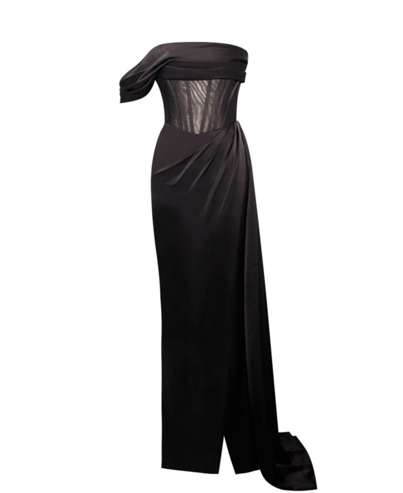 Women's Rebeca Satin High Slit Corset Gown