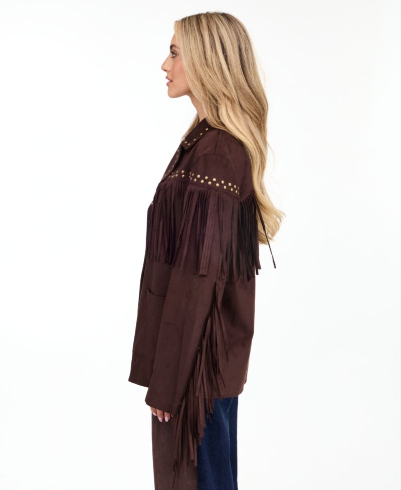 Women's Montana Faux-Suede Studded Fringe Jacket