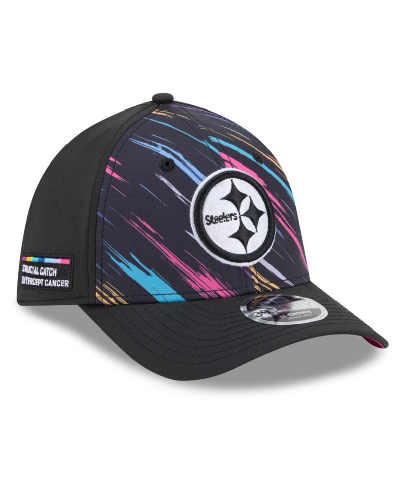 Men's Black Pittsburgh Steelers 2026 NFL Cruical Catch 39THIRTY M-Crown Stretch Hat