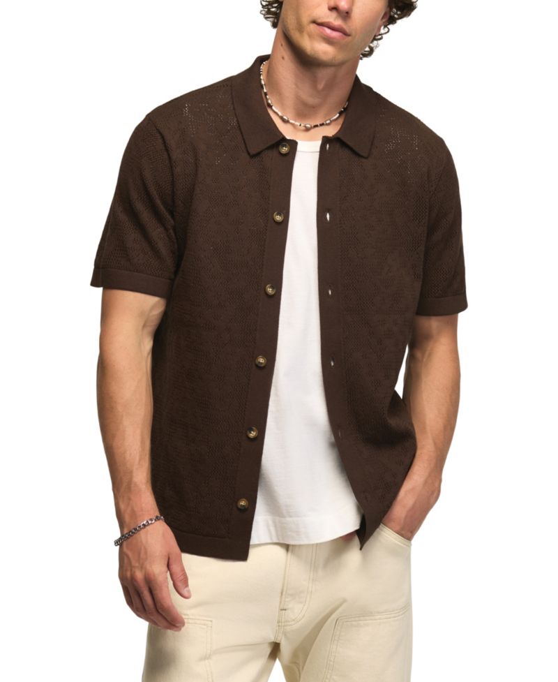 Men's Intarsia Lace Short-Sleeve Sweater