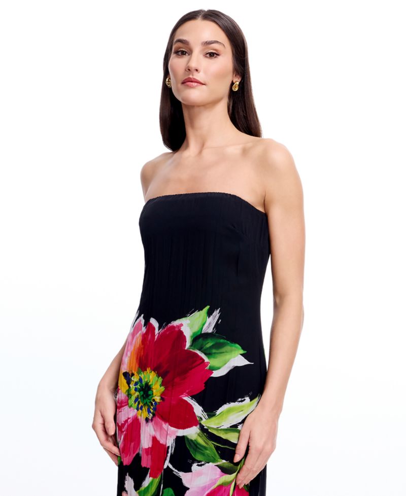 Women's Floral Print Strapless Long Gown