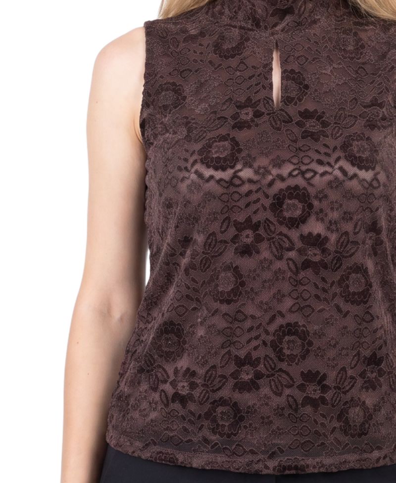 Petite Floral-Lace Mock-Neck Tank Top