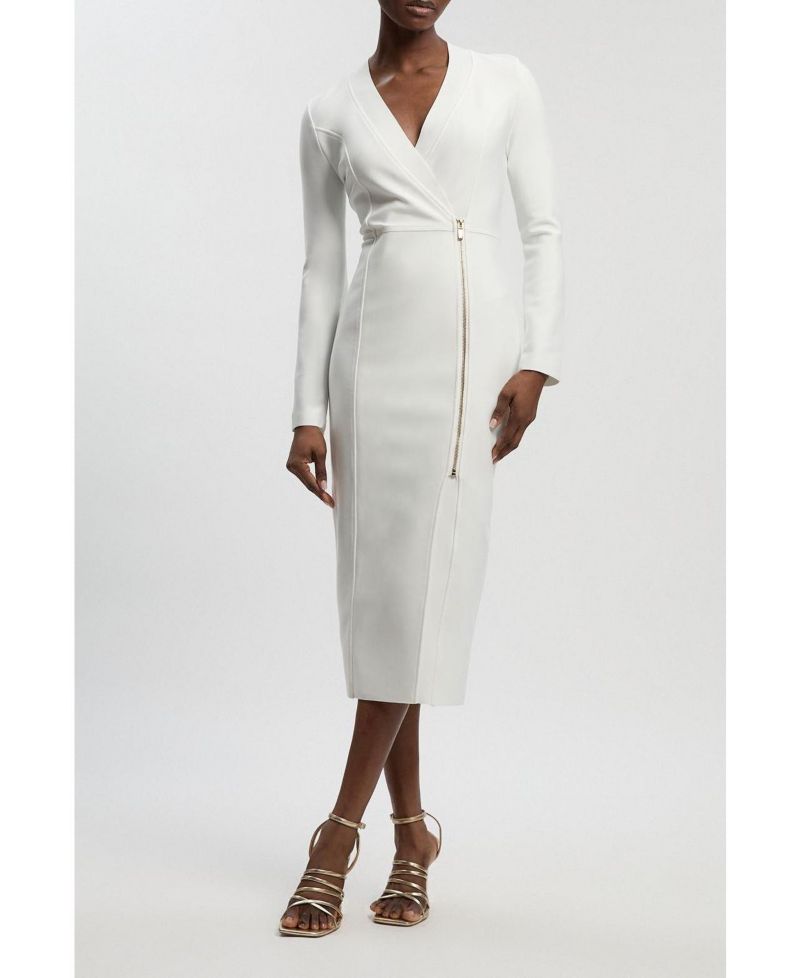 Women's Bandage Zip Detail Midi Dress