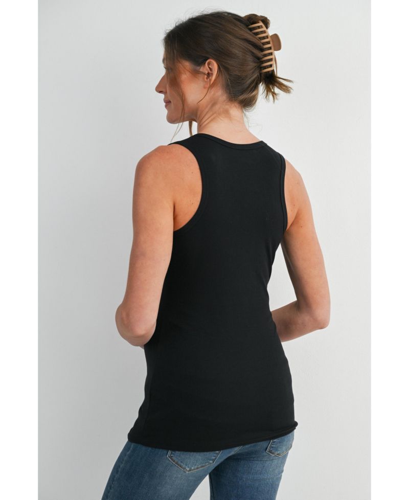 Maternity Ribbed Henley Tank Top Fitted Nursing Friendly