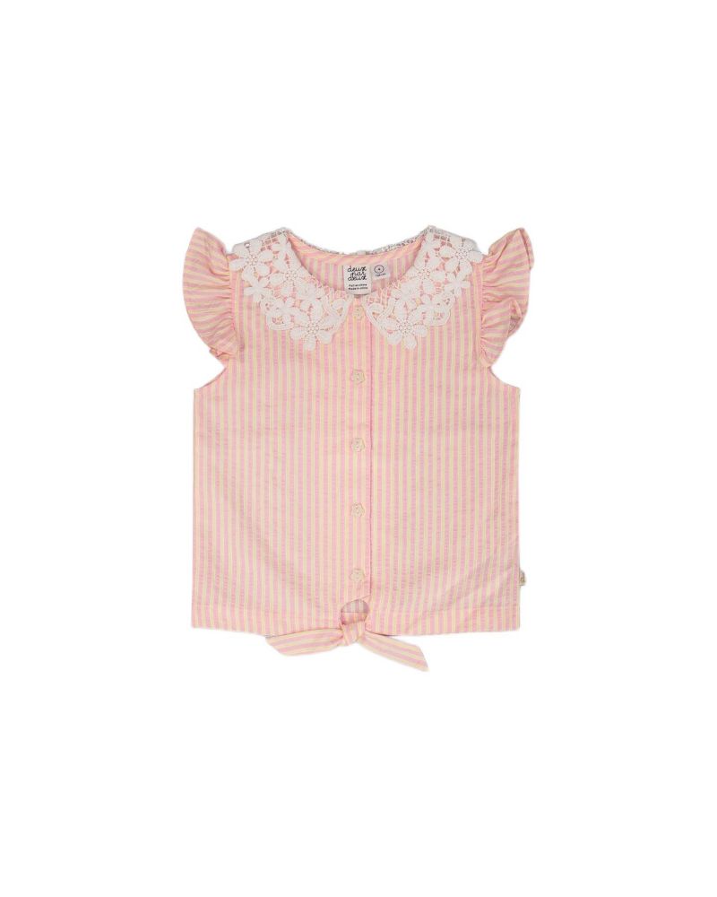 Little Girls Little/Big Stripes with Crochet Collar Sleeveless Shirt