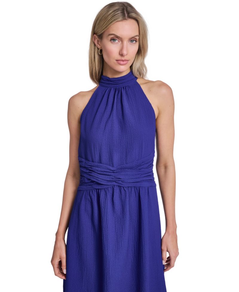 Women's Halter Neck Twist-Waist Midi Dress