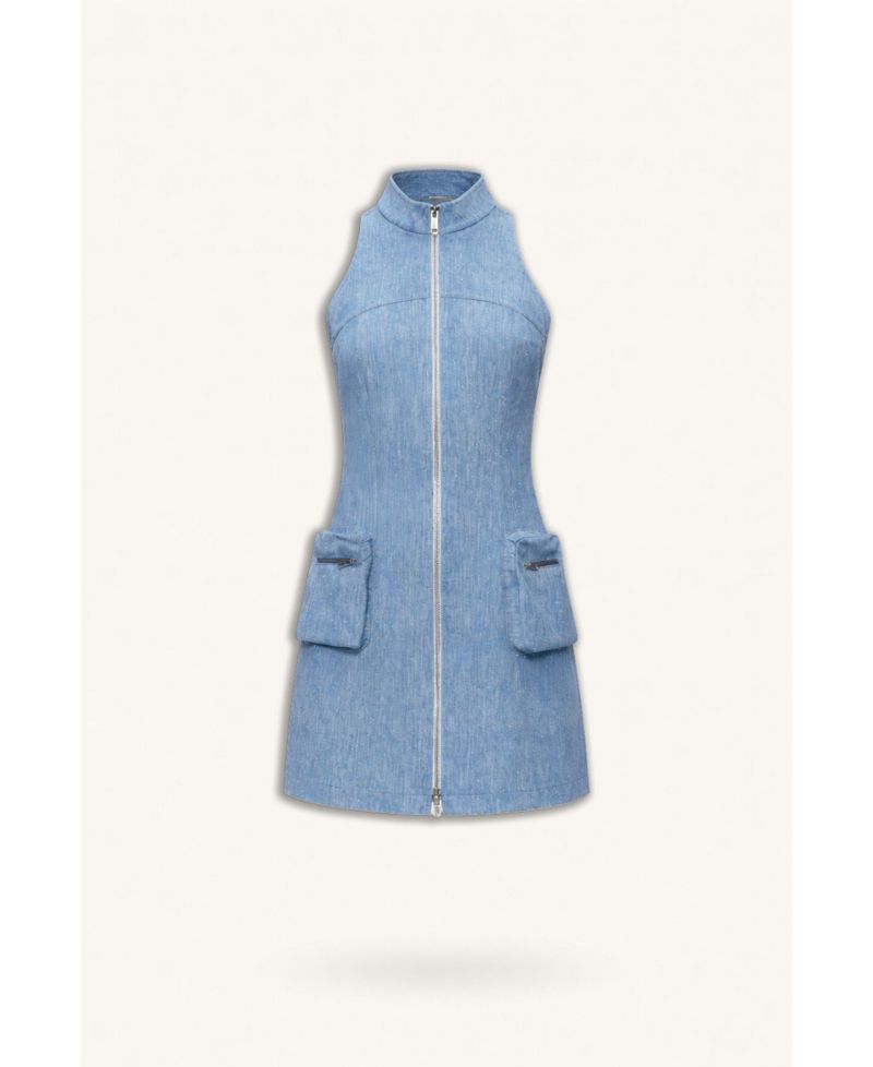 Women's Pocket and Stone Detail Halter neck Mini Dress