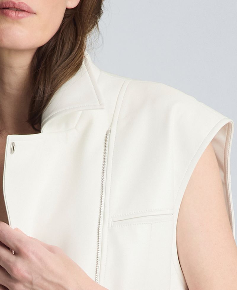 Women's Boxy Moto Faux Leather Sleeveless Vest