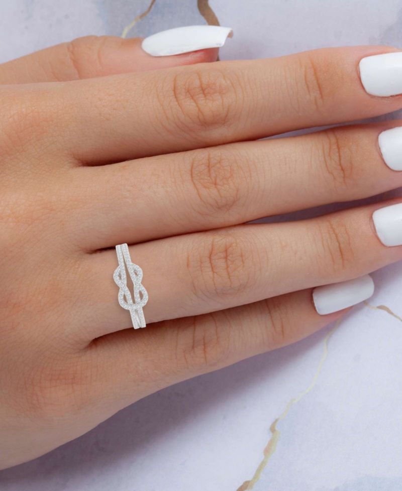 Infinity Knot Cubic Zirconia Ring in Rhodium Over Sterling Silver