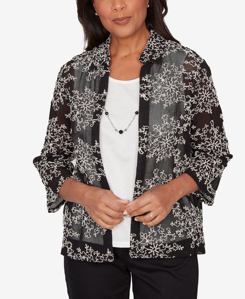 Women's Detail Driven Two-in-One Mesh Soutache Top with Necklace