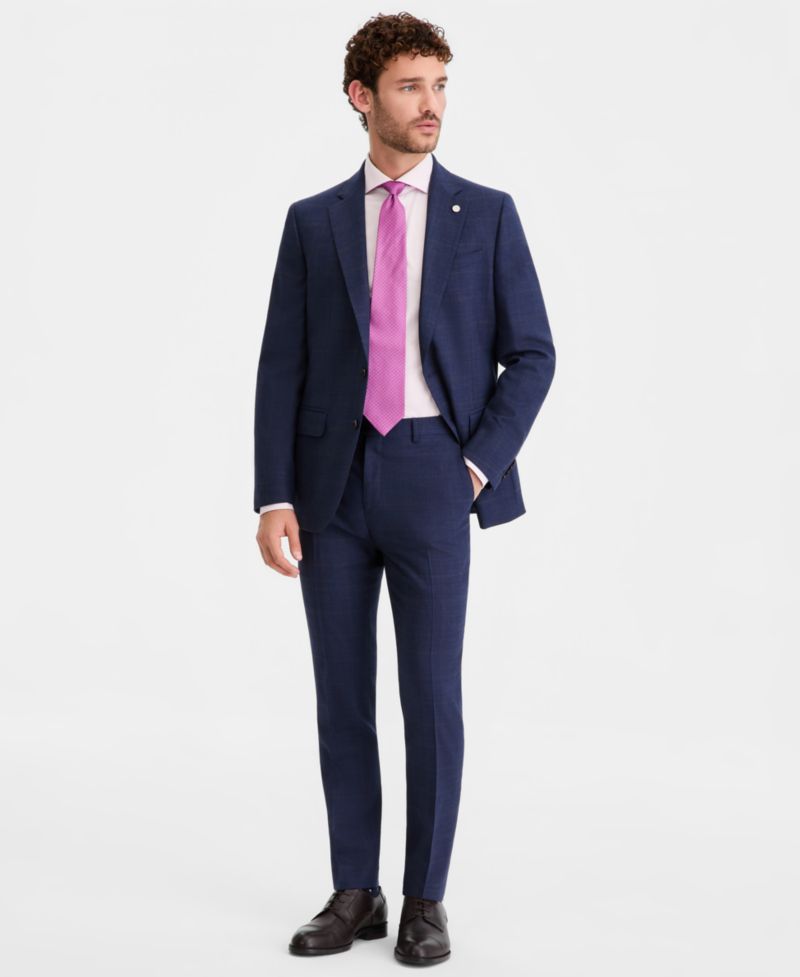 Men's Modern-Fit Wool-Blend Windowpane Suit Separates Pants