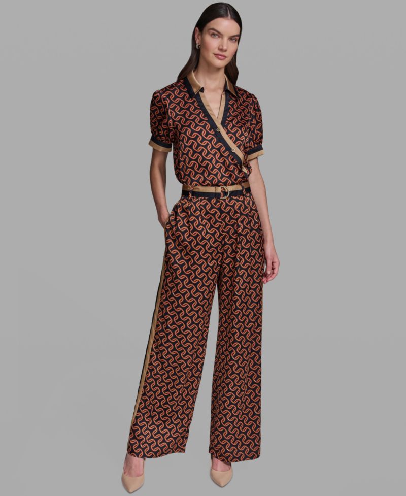 Women's Polka-Dot Satin Straight-Leg Pants