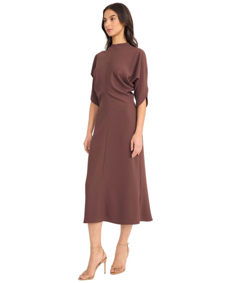 Women's Mock-Neck Three-Quarter Sleeve Midi Dress