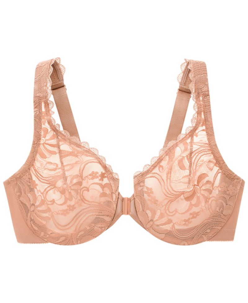 Women's Full Figure Plus Size Wonderwire Front Close Stretch Lace Bra 9245