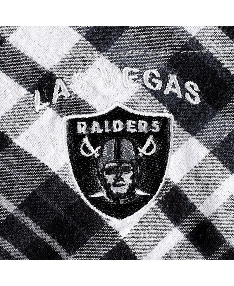 Women's Black, Silver Las Vegas Raiders Mainstay Flannel Full-Button Long Sleeve Nightshirt