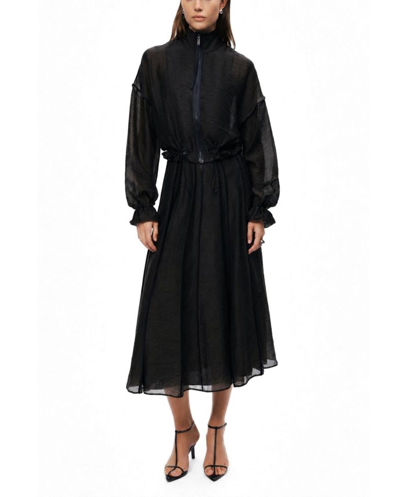 Women's Sheer Pleated Midi Skirt