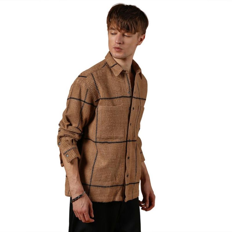 Men's Ash Brown Graph-Check Waffle Overshirt