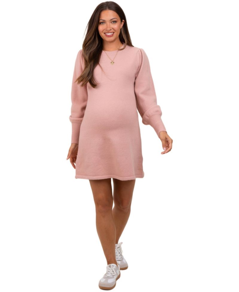 Women's Pink Knit Bubble Sleeve Mini Dress