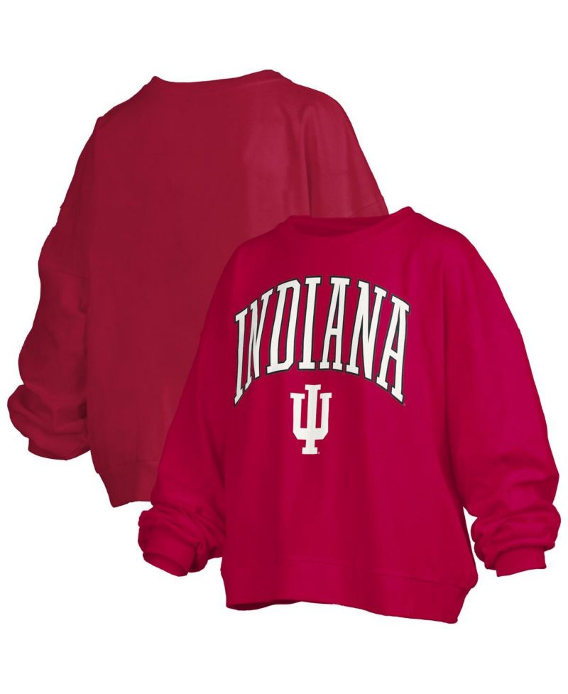 Women's Crimson Indiana Hoosiers Janise Arch Over Logo Waist Length Oversized Pullover Sweatshirt