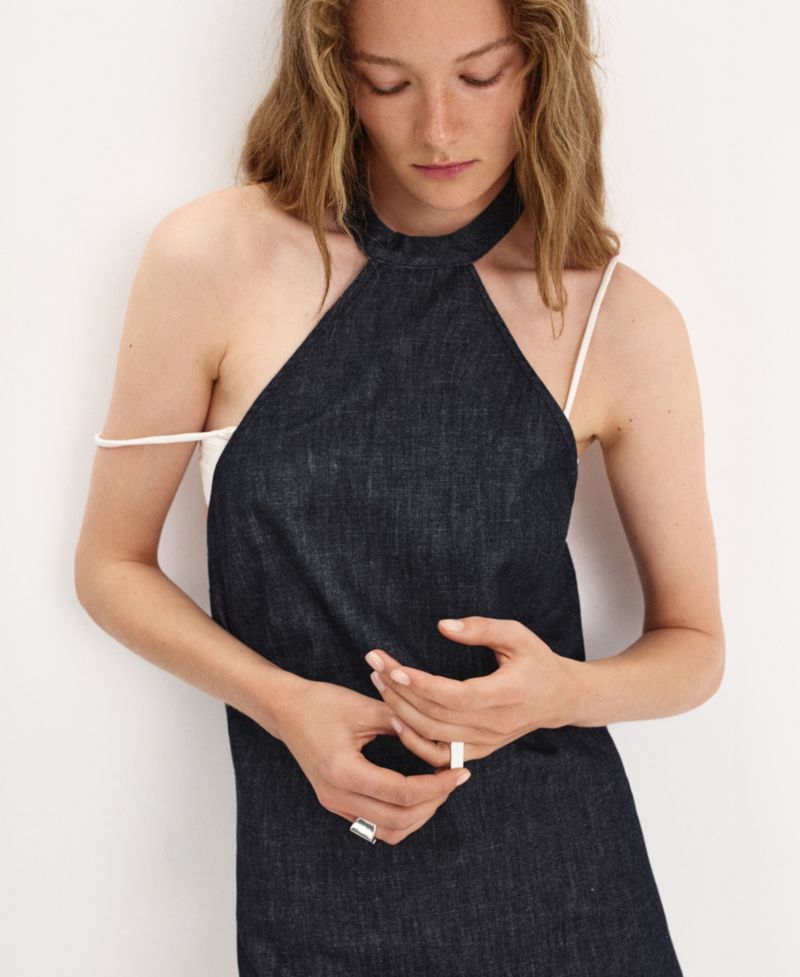 Women's Halter Neck Open-Back Denim Dress