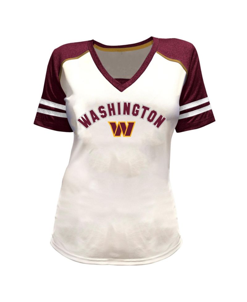 Plus Size Washington Commanders Rhinestone V-Neck T-Shirt