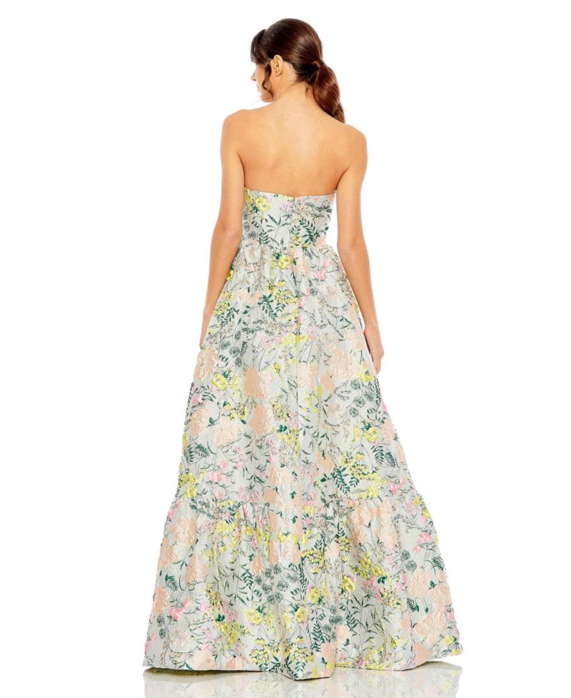 Petite Floral Brocade Strapless A Line Gown