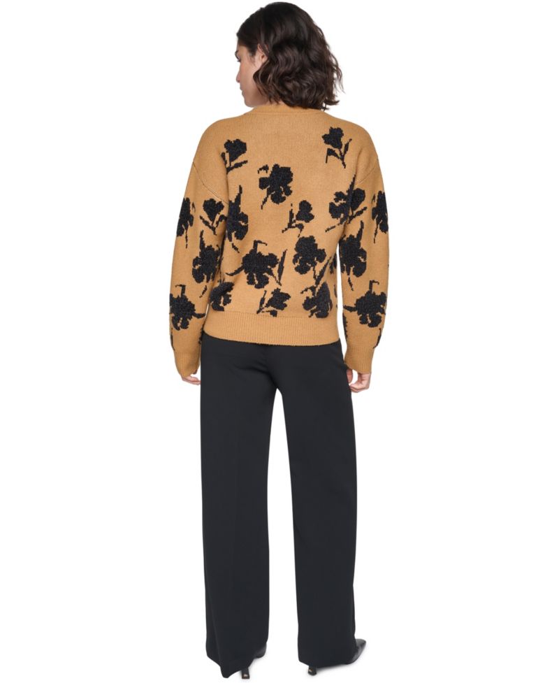 Women's Floral Sequin Crewneck Pullover Sweater