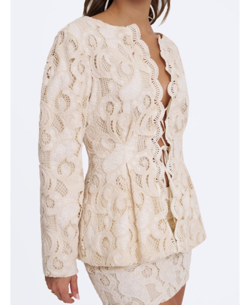 Women's Wenley Puff-Sleeve Lace Cinched-Waist Top