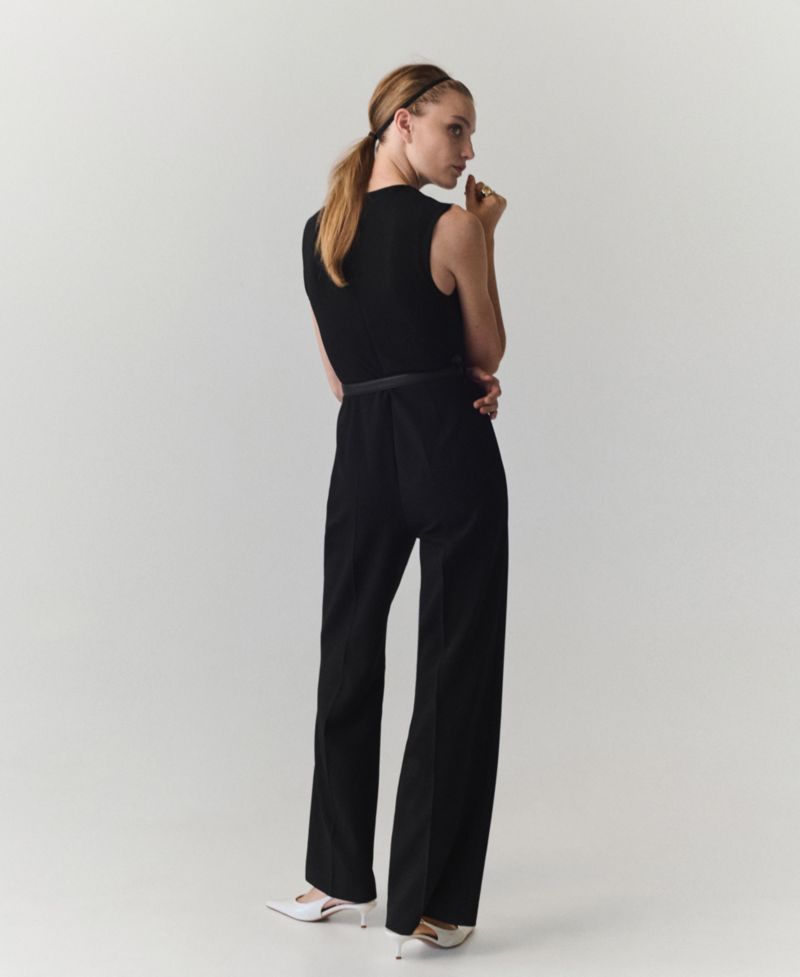 Women's Belted Straight-Fit Sleeveless Jumpsuit