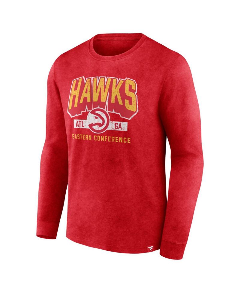 Men's Heather Red Distressed Atlanta Hawks Front Court Press Snow Wash Long Sleeve T-shirt