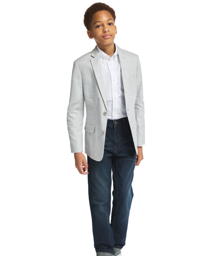 Boys' 8-20 Textured Check Sport Front Button Coat