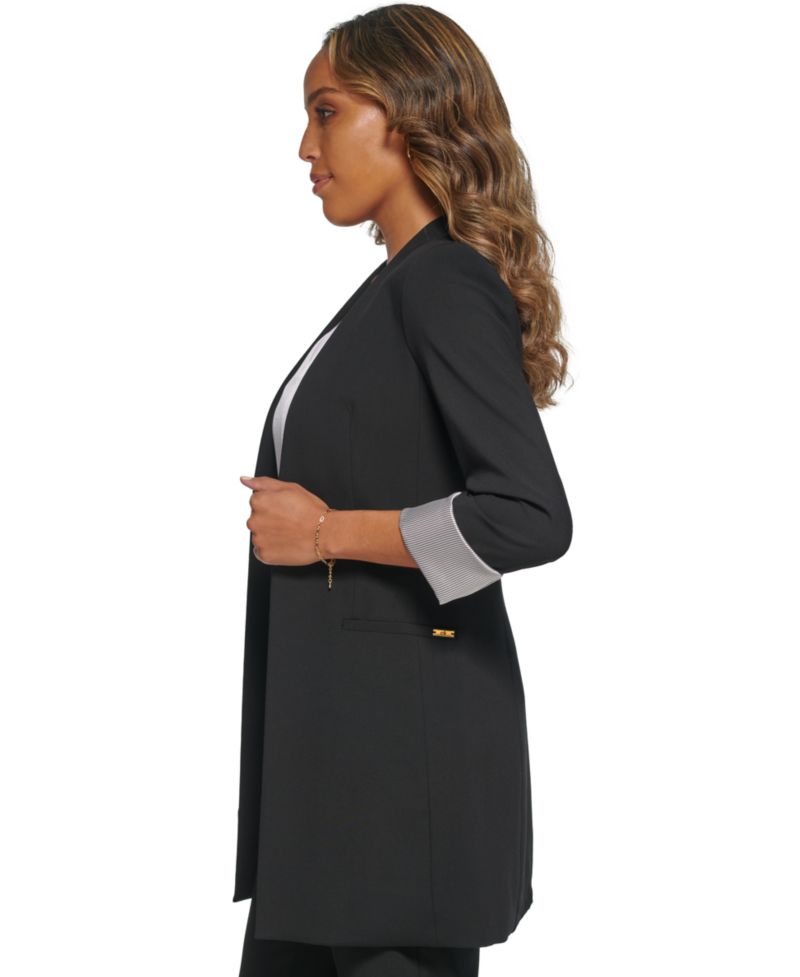 Petite Roll Sleeve Open Front Blazer