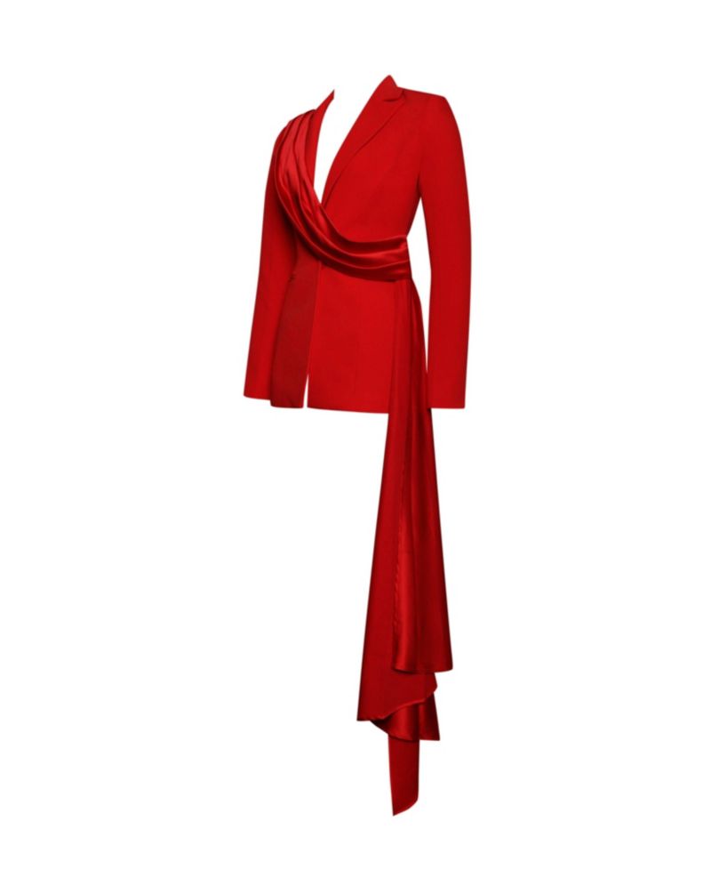 Women's Vandra Red Draping Blazer Jacket