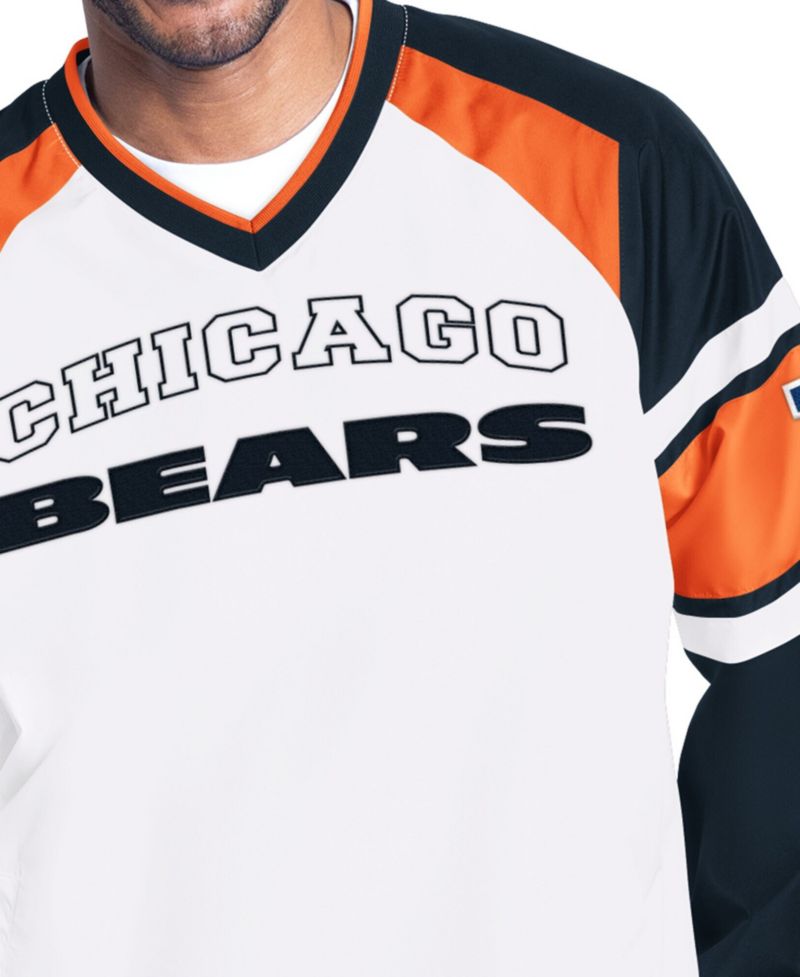 Men's White Chicago Bears Infield Play Raglan V-Neck Pullover Jacket