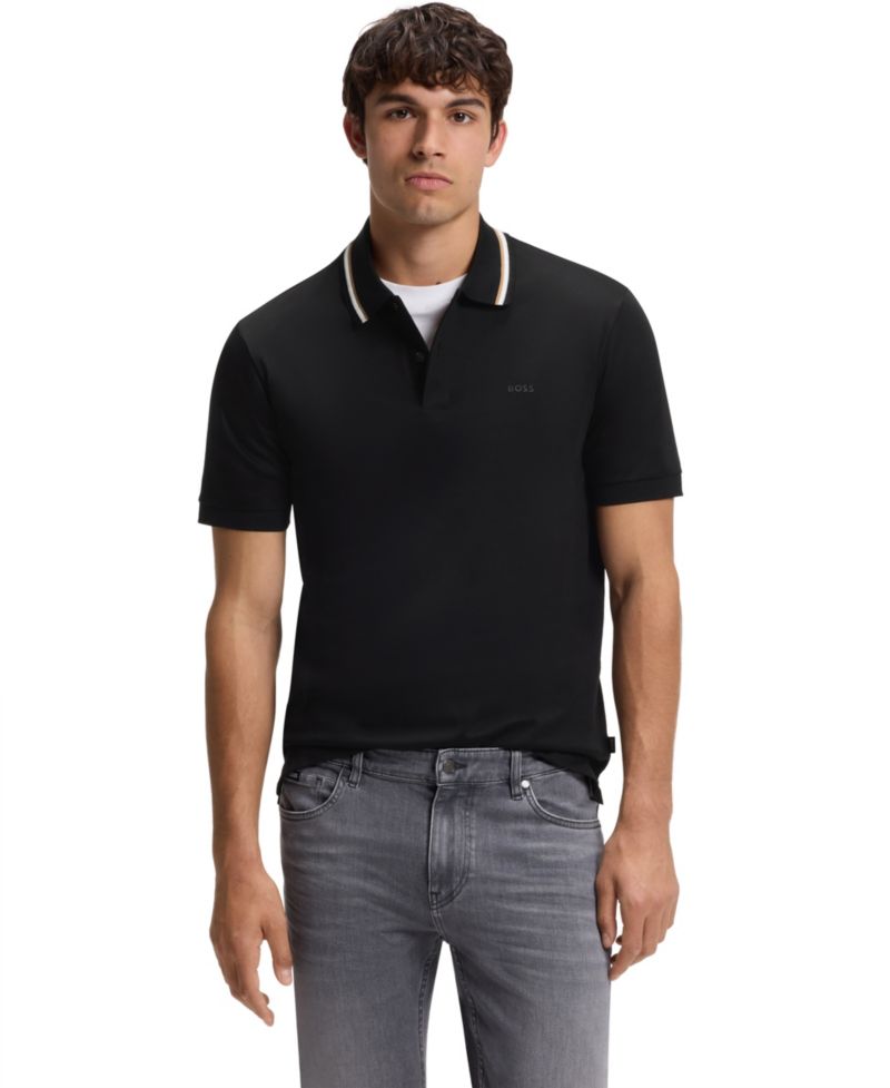 Men's Cotton Slim-Fit Striped Collar Polo Shirt
