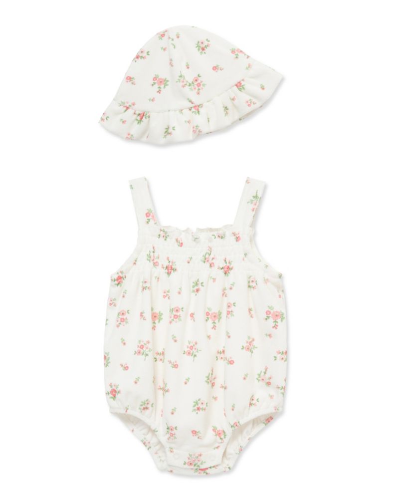 Baby Girls' Embroidered Romper and Hat, 2-Piece Set