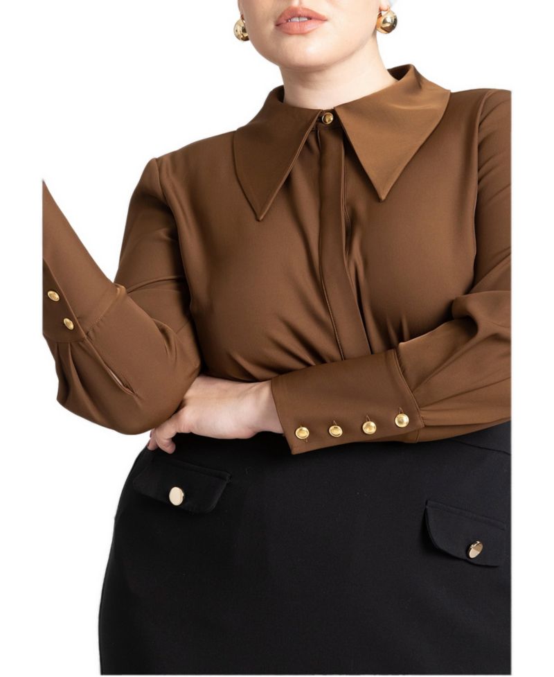 Women's Pointed Collar Button Up Shirt
