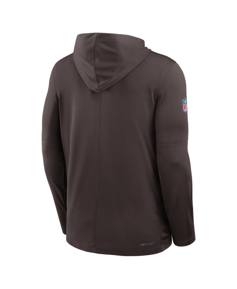 Men's Brown Cleveland Browns Sideline Pure Fury Performance Long Sleeve Hoodie T-Shirt