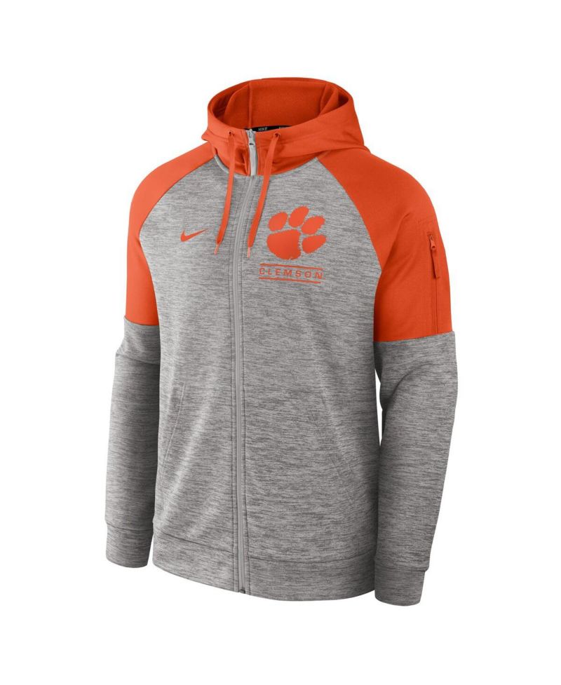Men's Heather Gray Clemson Tigers Fitness Raglan Performance Full-Zip Hoodie