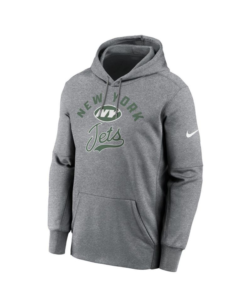 Men's Heather Gray New York Jets Performance Fleece Pullover Hoodie