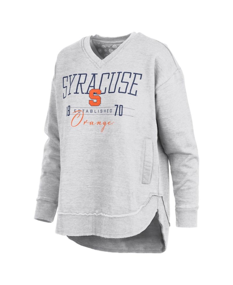 Women's Heather Gray Syracuse Orange Marcus East Hall Poncho V-Neck Sweatshirt