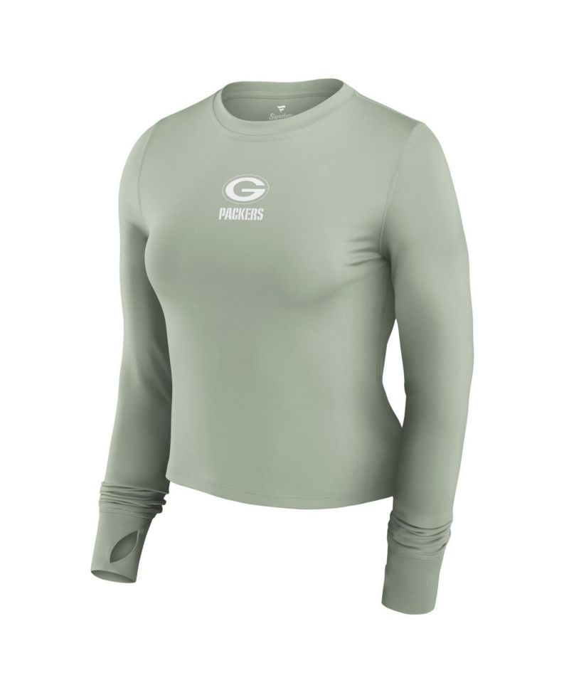 Women's Green Green Bay Packers Studio Fitted Long Sleeve Gym Top