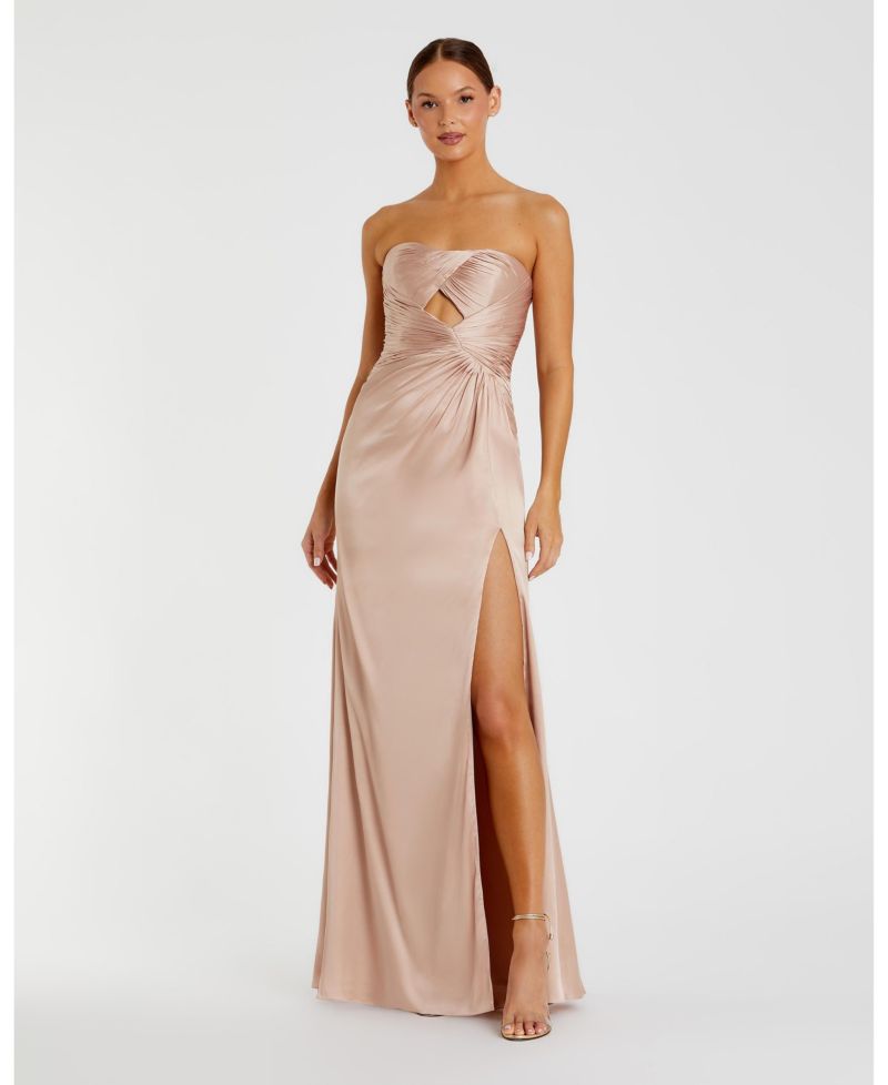 Women's Strapless Charmeuse Wrap Gown With Cutout Detail