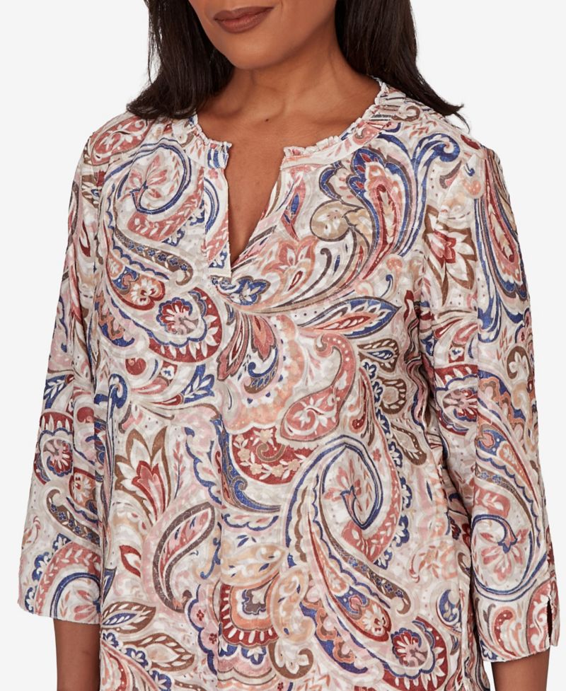 Petite Camden Market Paisley Split Neck Knit Top