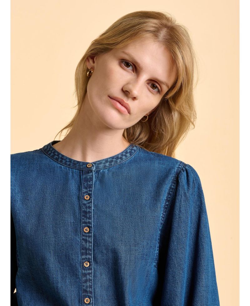 Women's Auri Long Sleeve Round Neck Denim Shirt